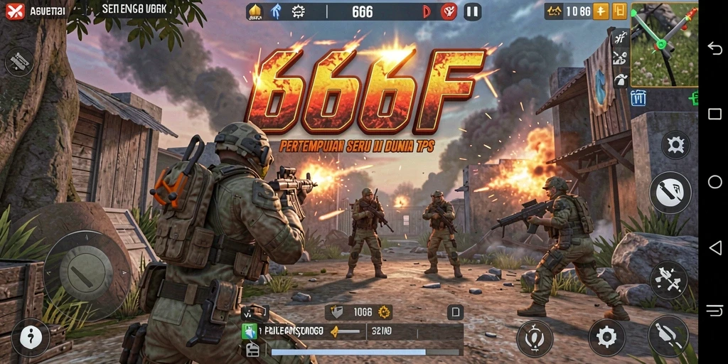 Screenshot utama 666F menampilkan pertempuran intens dalam gaya TPS.