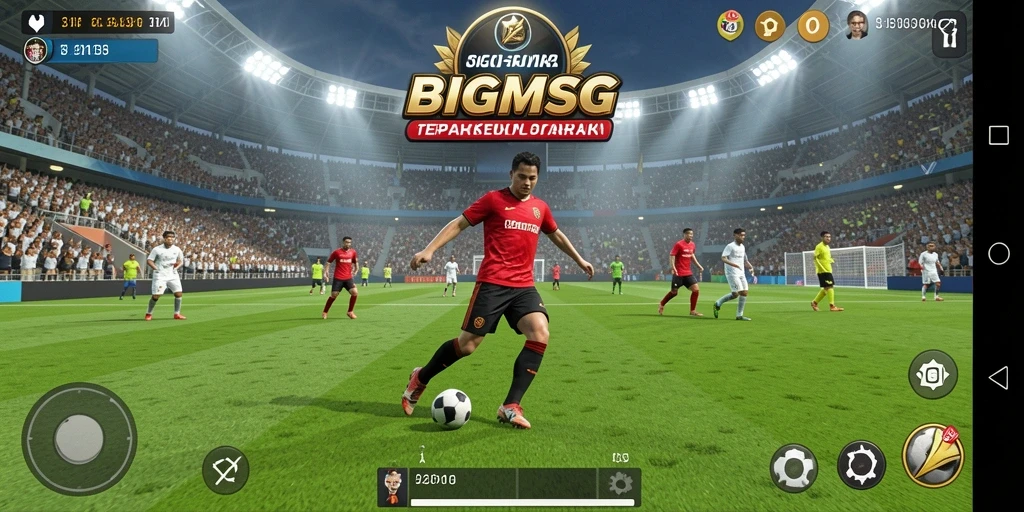 Screenshot gameplay BIGMSG menampilkan aksi sepak bola yang seru.
