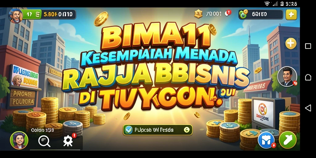 Tampilan gameplay BIMA11 dengan berbagai pilihan bisnis.