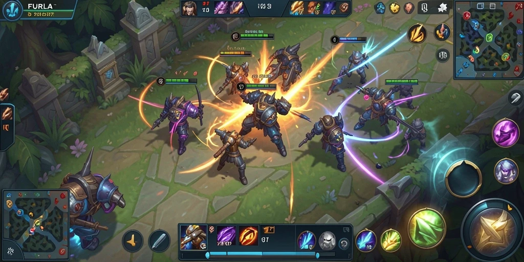 Tampilan screenshot utama FURLA77 yang menunjukkan aksi pertarungan seru dalam game MOBA.