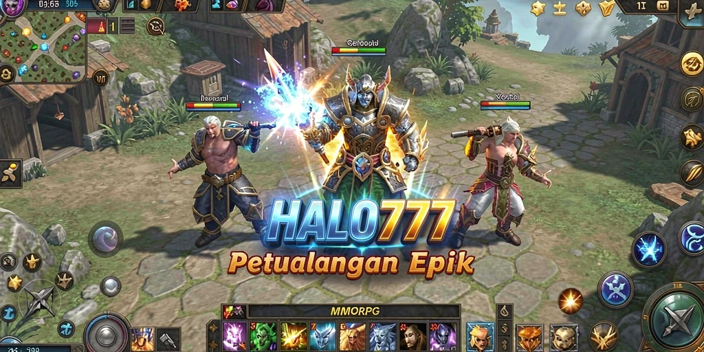 Tangkapan layar utama HALO777 menampilkan aksi seru dalam gameplay MMORPG.