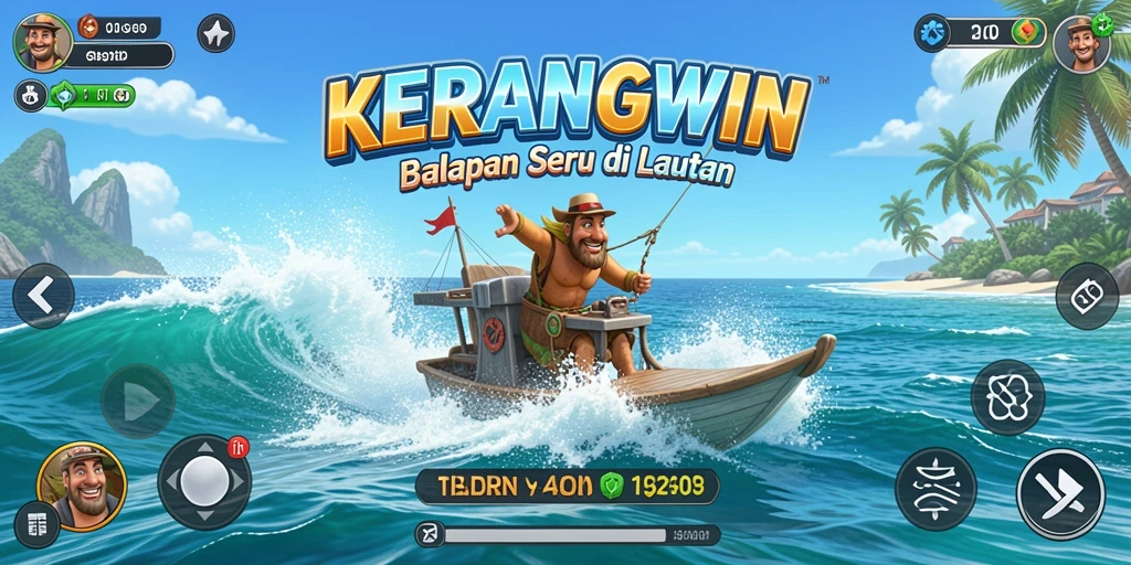 Tampilan gameplay KERANGWIN yang mendebarkan saat balapan di lautan.
