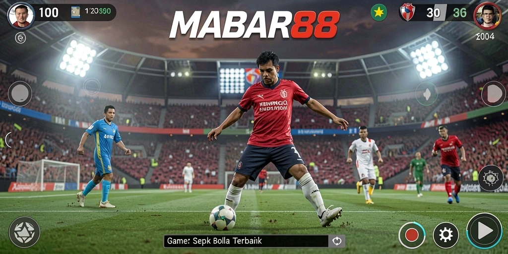 Tampilan gameplay <strong>MABAR88</strong> yang mendebarkan di lapangan sepak bola.