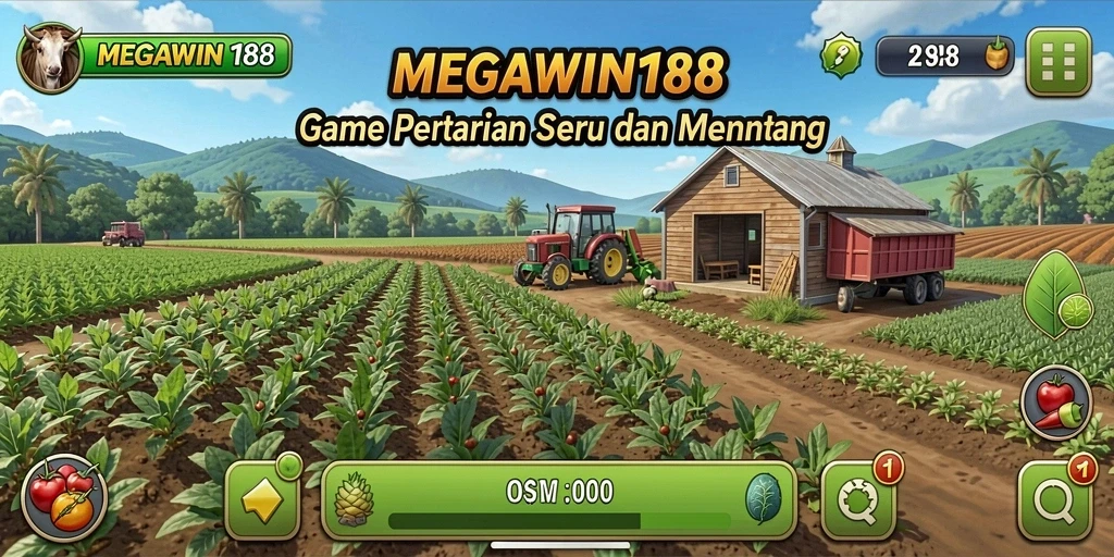 Screenshot utama MEGAWIN188 menampilkan gameplay seru dan interaktif dalam pertanian.