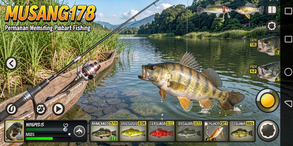 Tampilan gameplay <strong>MUSANG178</strong> menampilkan keindahan memancing di laut yang luas.