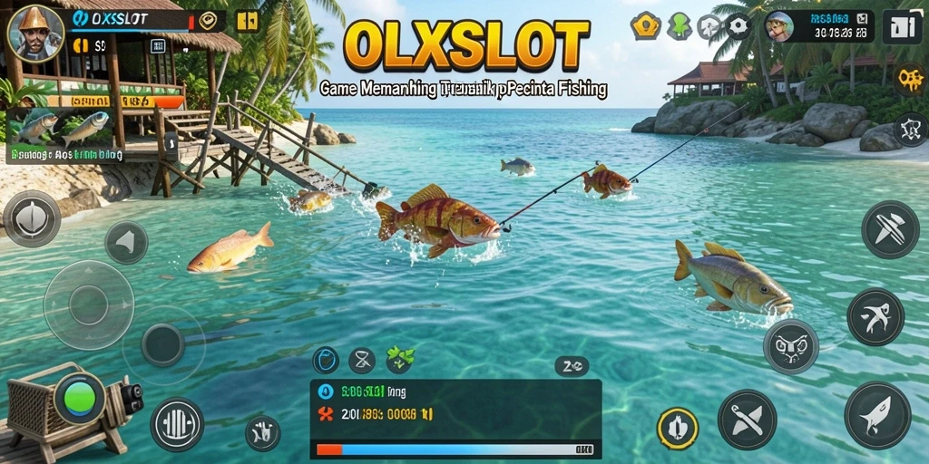 Screenshot menunjukkan aksi menangkap ikan yang seru dalam OLXSLOT.