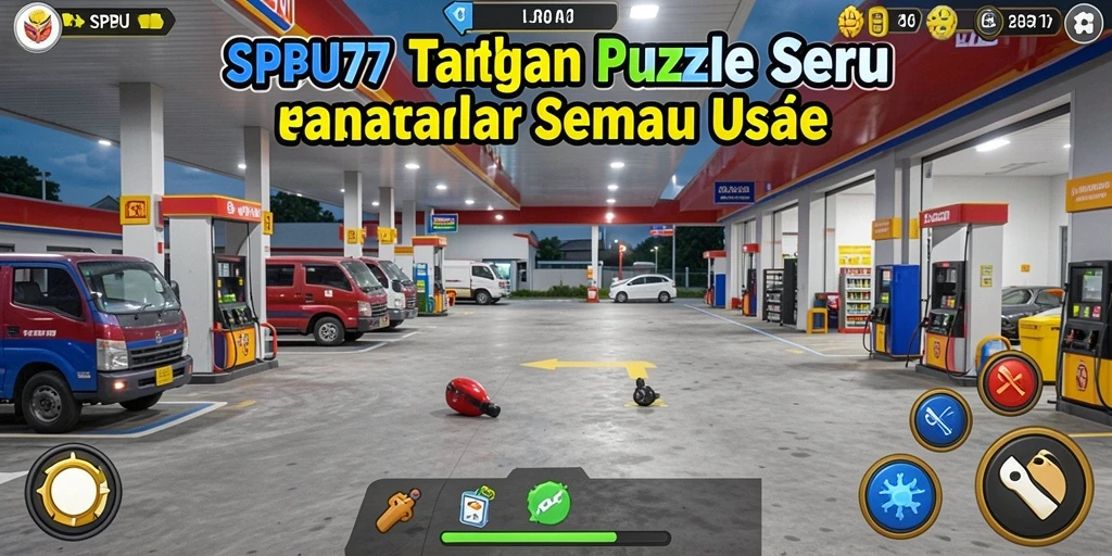 Tampilan gameplay SPBU77 yang penuh warna dan menantang.