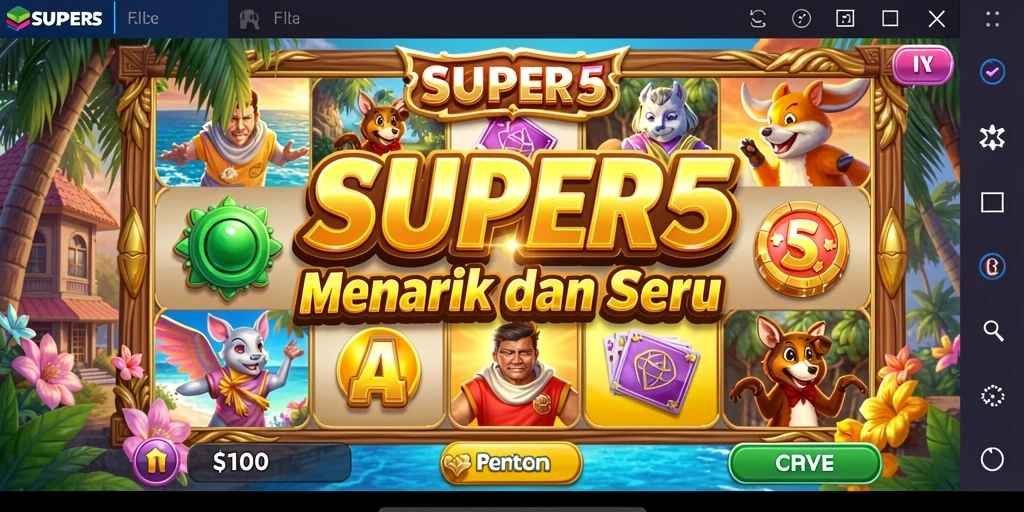 Tampilan gameplay seru dari SUPER5 dalam permainan Slot.