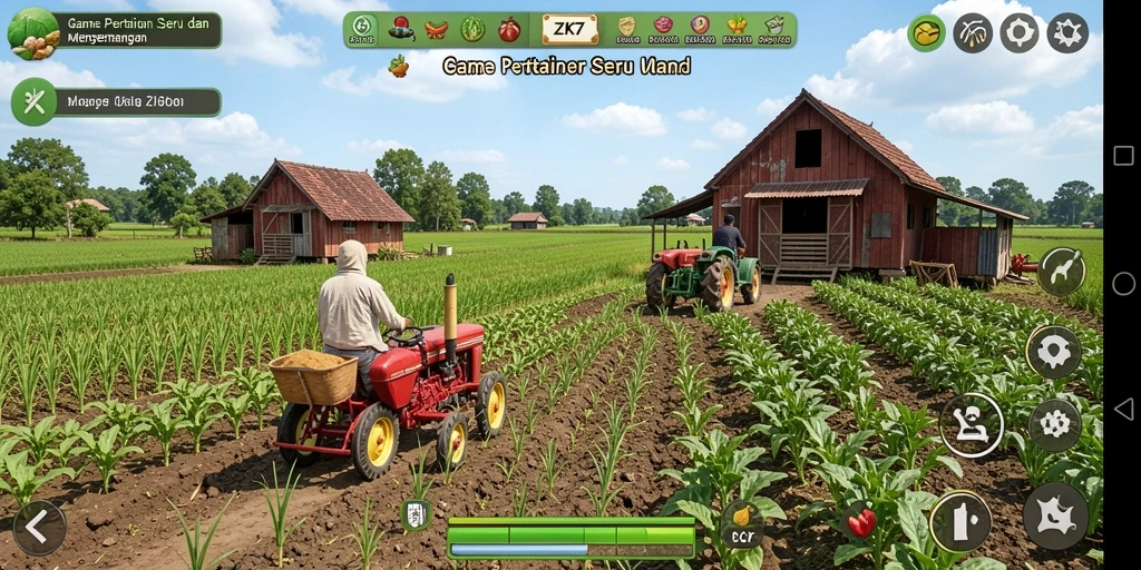 Tampilan gameplay ZK7 dengan aktivitas bertani yang menarik.